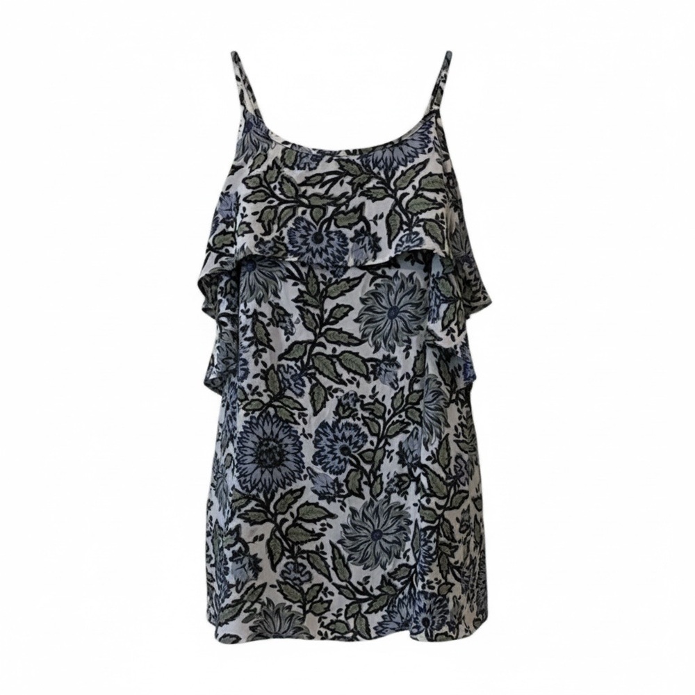 Loft blue/green floral ruffle tank, medium